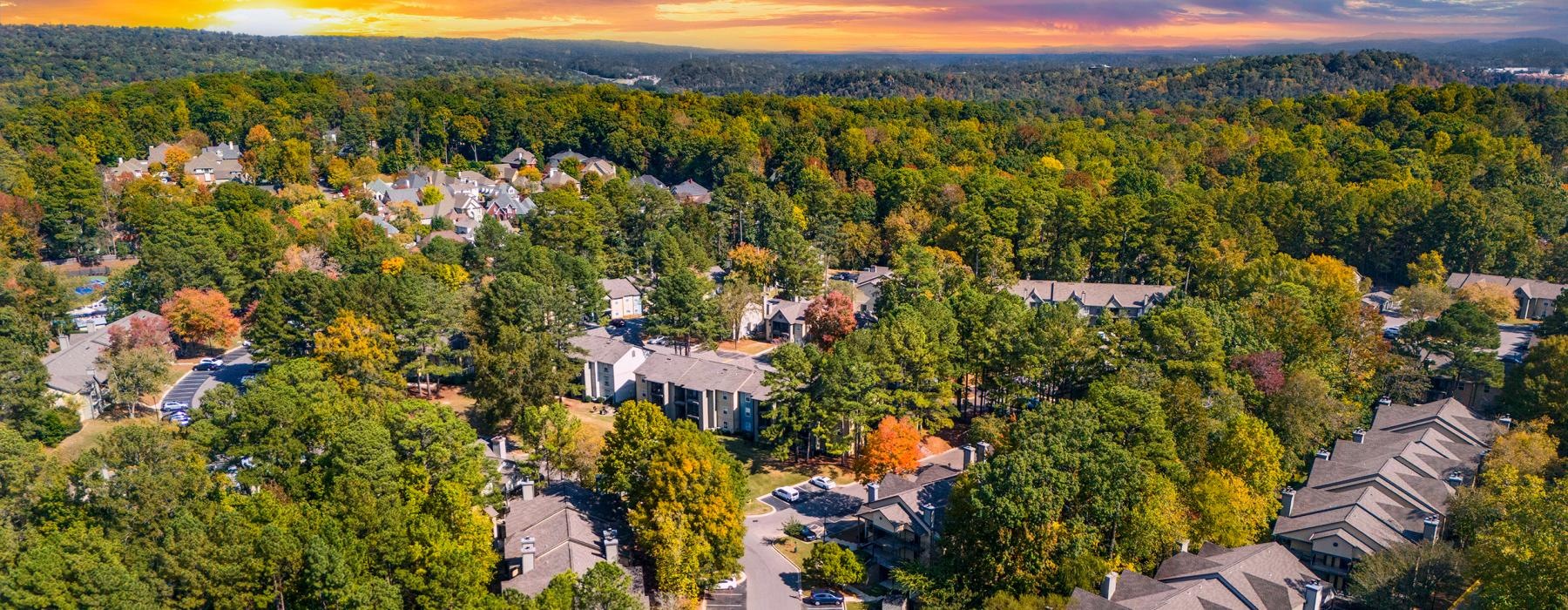 a neighborhood with trees and houses